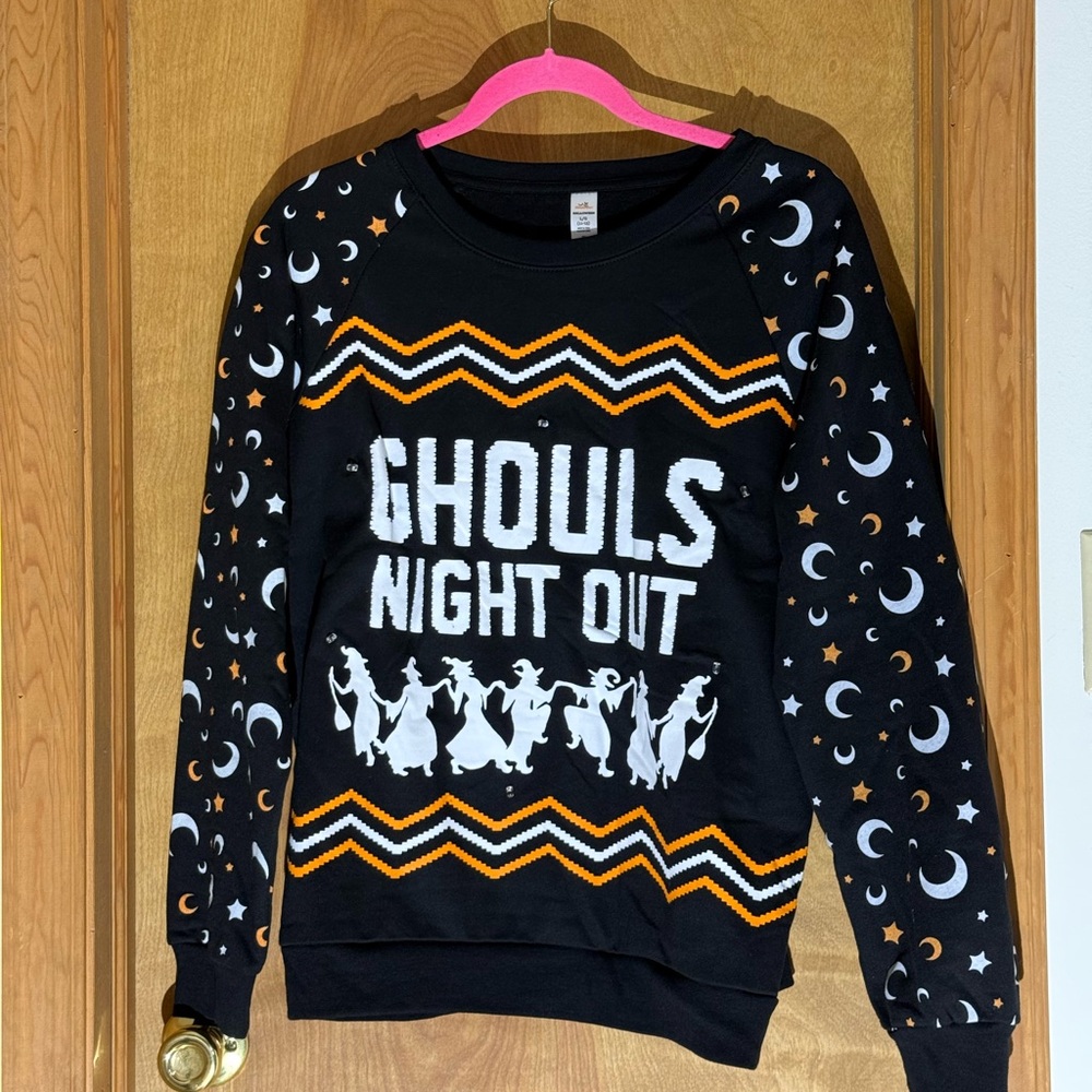 Black Halloween Sweatshirt with Ghosts and Stars